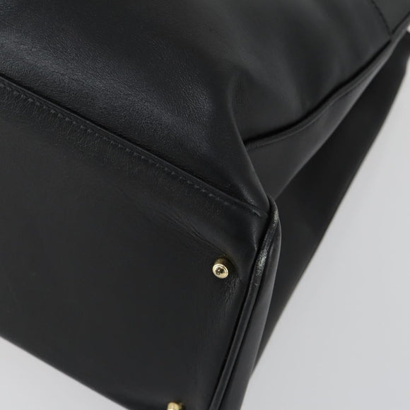 GUCCI Bamboo Hand Bag Leather Black Gold 002 123 0322 Auth bs32053