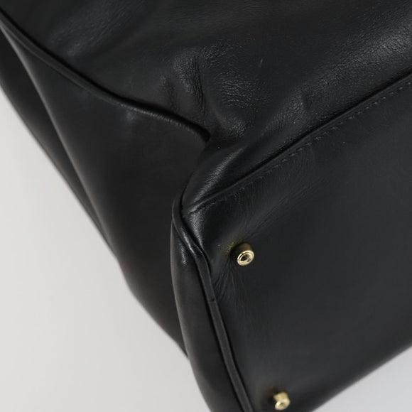 GUCCI Bamboo Hand Bag Leather Black Gold 002 123 0322 Auth bs32053