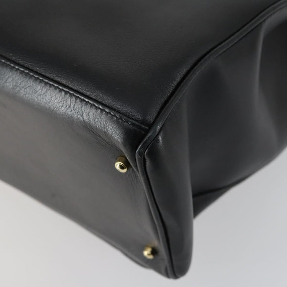 GUCCI Bamboo Hand Bag Leather Black Gold 002 123 0322 Auth bs32053