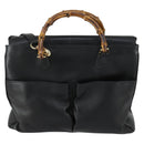 GUCCI Bamboo Hand Bag Leather Black Gold 002 123 0322 Auth bs32053-2