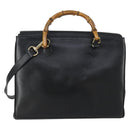GUCCI Bamboo Hand Bag Leather Black Gold 002 123 0322 Auth bs32053-3