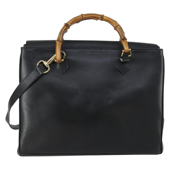 GUCCI Bamboo Hand Bag Leather Black Gold 002 123 0322 Auth bs32053