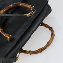 GUCCI Bamboo Hand Bag Leather Black Gold 002 123 0322 Auth bs32053-6