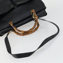 GUCCI Bamboo Hand Bag Leather Black Gold 002 123 0322 Auth bs32053-7