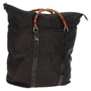 GUCCI Bamboo Hand Bag Nylon Brown Silver 002 3754 0412 Auth bs32055-1