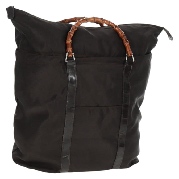 GUCCI Bamboo Hand Bag Nylon Brown Silver 002 3754 0412 Auth bs32055