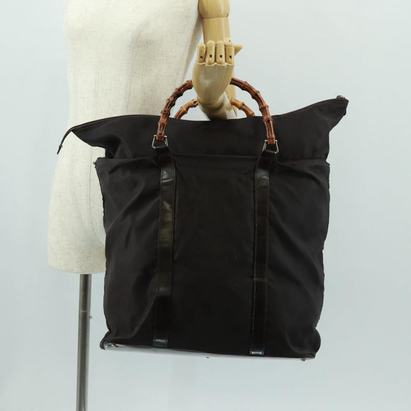 GUCCI Bamboo Hand Bag Nylon Brown Silver 002 3754 0412 Auth bs32055