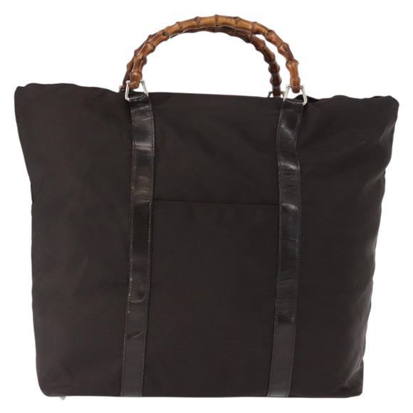 GUCCI Bamboo Hand Bag Nylon Brown Silver 002 3754 0412 Auth bs32055