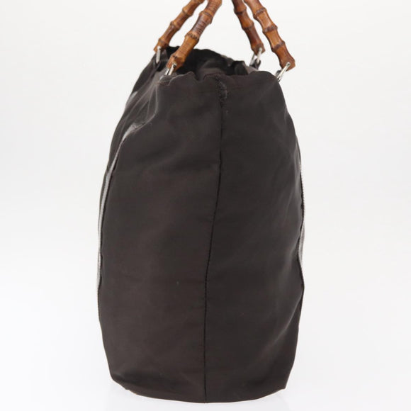 GUCCI Bamboo Hand Bag Nylon Brown Silver 002 3754 0412 Auth bs32055