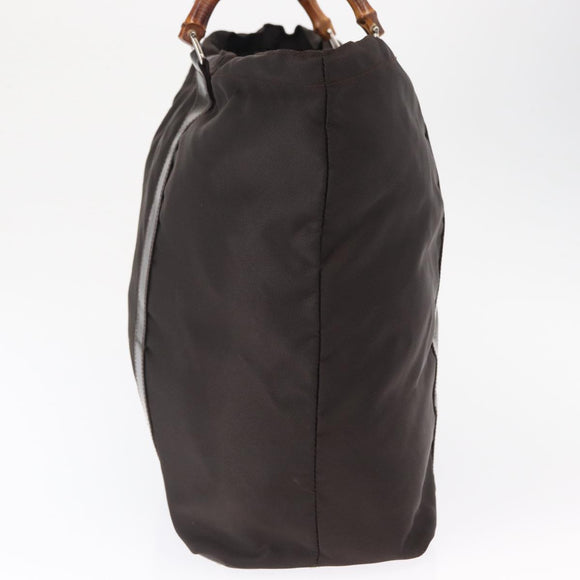 GUCCI Bamboo Hand Bag Nylon Brown Silver 002 3754 0412 Auth bs32055