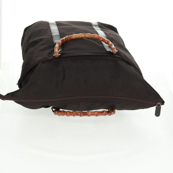 GUCCI Bamboo Hand Bag Nylon Brown Silver 002 3754 0412 Auth bs32055