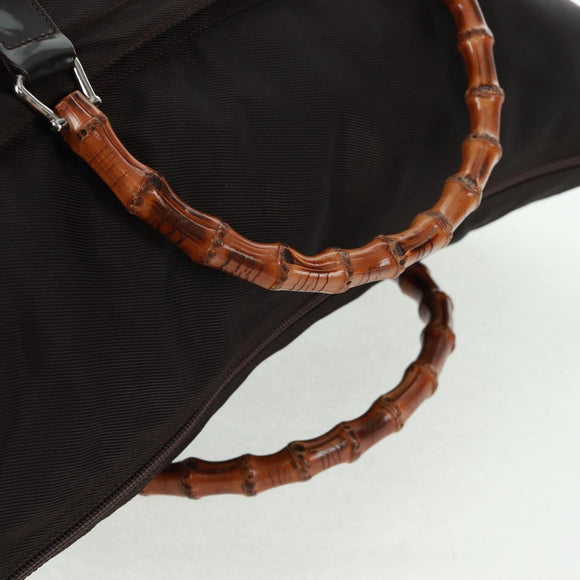 GUCCI Bamboo Hand Bag Nylon Brown Silver 002 3754 0412 Auth bs32055