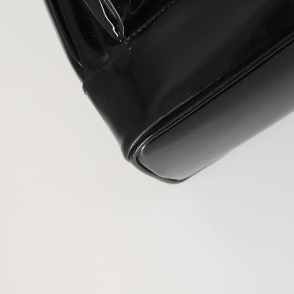 GUCCI Bamboo Shoulder Bag Enamel Black Gold Auth bs32059