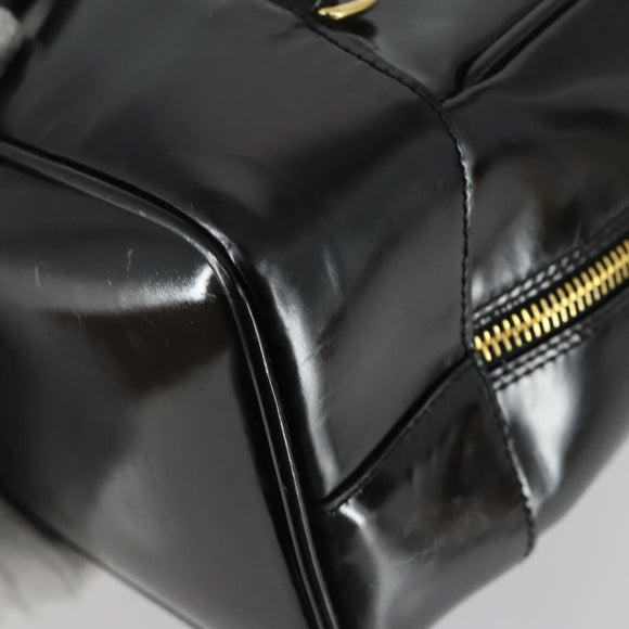 GUCCI Bamboo Shoulder Bag Enamel Black Gold Auth bs32059