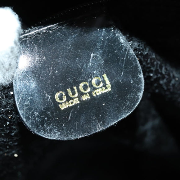 GUCCI Bamboo Shoulder Bag Enamel Black Gold Auth bs32059