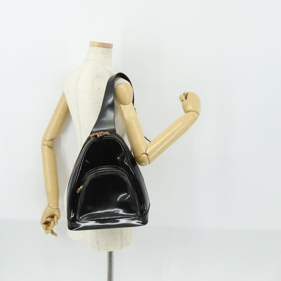 GUCCI Bamboo Shoulder Bag Enamel Black Gold Auth bs32059