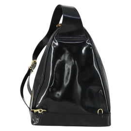 GUCCI Bamboo Shoulder Bag Enamel Black Gold Auth bs32059 - 0