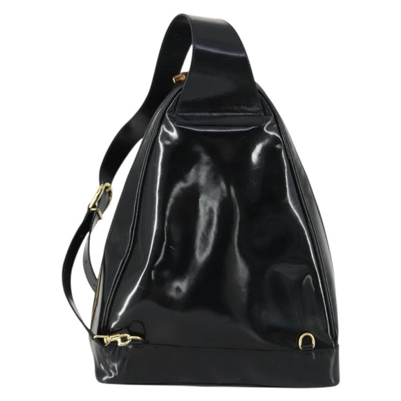 GUCCI Bamboo Shoulder Bag Enamel Black Gold Auth bs32059