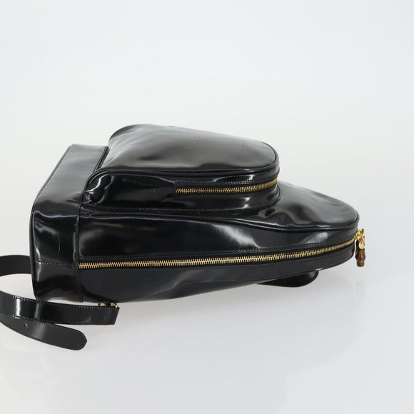 GUCCI Bamboo Shoulder Bag Enamel Black Gold Auth bs32059