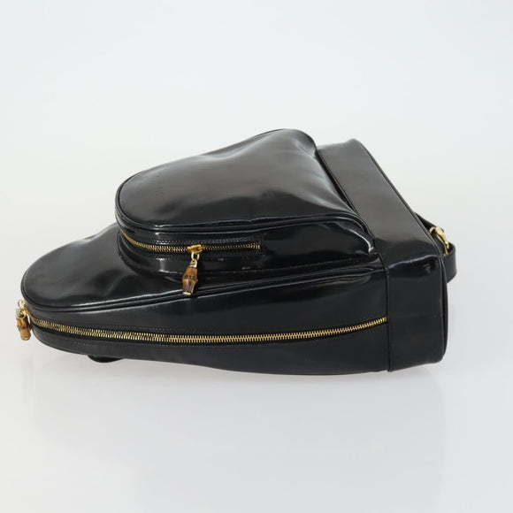 GUCCI Bamboo Shoulder Bag Enamel Black Gold Auth bs32059