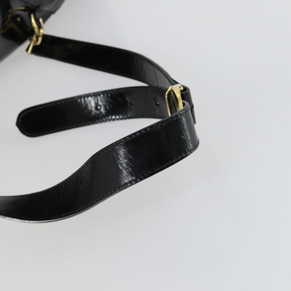 GUCCI Bamboo Shoulder Bag Enamel Black Gold Auth bs32059