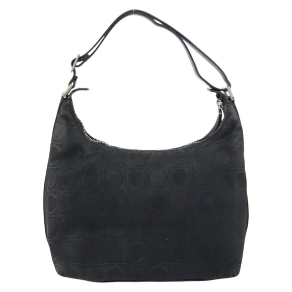 Salvatore Ferragamo Gancini Shoulder Bag Nylon Black Silver Auth bs32062