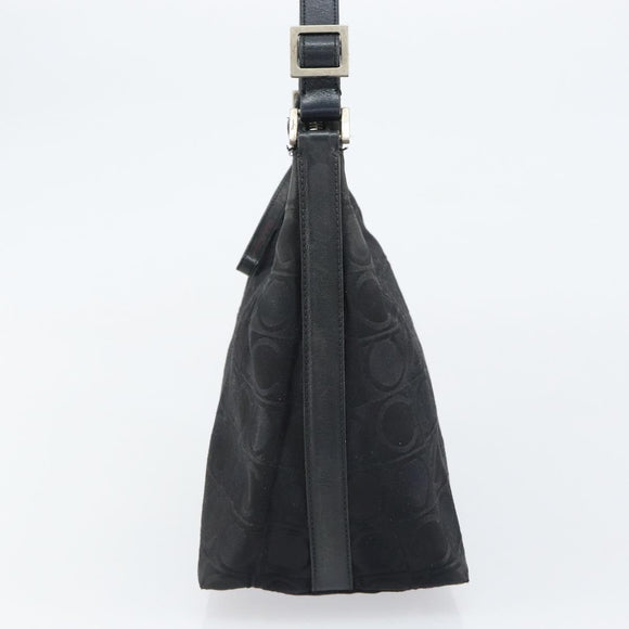 Salvatore Ferragamo Gancini Shoulder Bag Nylon Black Silver Auth bs32062