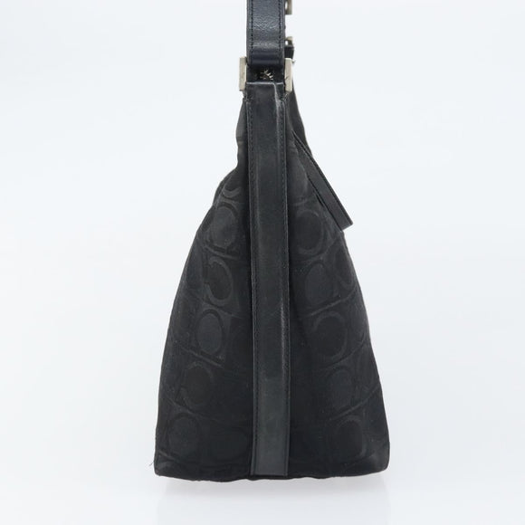 Salvatore Ferragamo Gancini Shoulder Bag Nylon Black Silver Auth bs32062