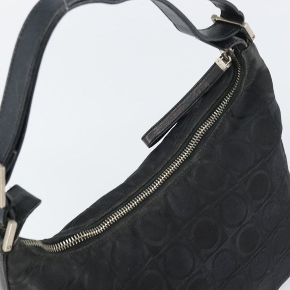 Salvatore Ferragamo Gancini Shoulder Bag Nylon Black Silver Auth bs32062
