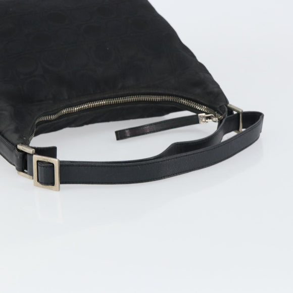Salvatore Ferragamo Gancini Shoulder Bag Nylon Black Silver Auth bs32062
