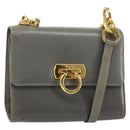 Salvatore Ferragamo Gancini Chain Shoulder Bag Leather Gray Gold Auth bs32063-1