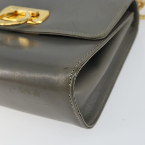 Salvatore Ferragamo Gancini Chain Shoulder Bag Leather Gray Gold Auth bs32063