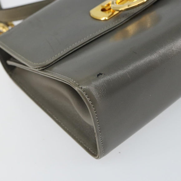 Salvatore Ferragamo Gancini Chain Shoulder Bag Leather Gray Gold Auth bs32063