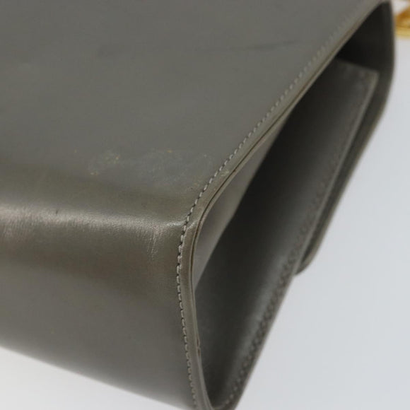 Salvatore Ferragamo Gancini Chain Shoulder Bag Leather Gray Gold Auth bs32063