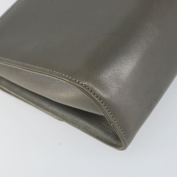 Salvatore Ferragamo Gancini Chain Shoulder Bag Leather Gray Gold Auth bs32063