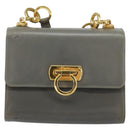 Salvatore Ferragamo Gancini Chain Shoulder Bag Leather Gray Gold Auth bs32063-2