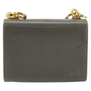 Salvatore Ferragamo Gancini Chain Shoulder Bag Leather Gray Gold Auth bs32063-3