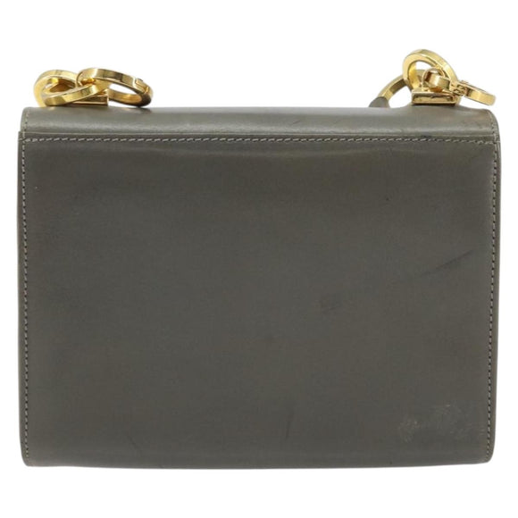 Salvatore Ferragamo Gancini Chain Shoulder Bag Leather Gray Gold Auth bs32063