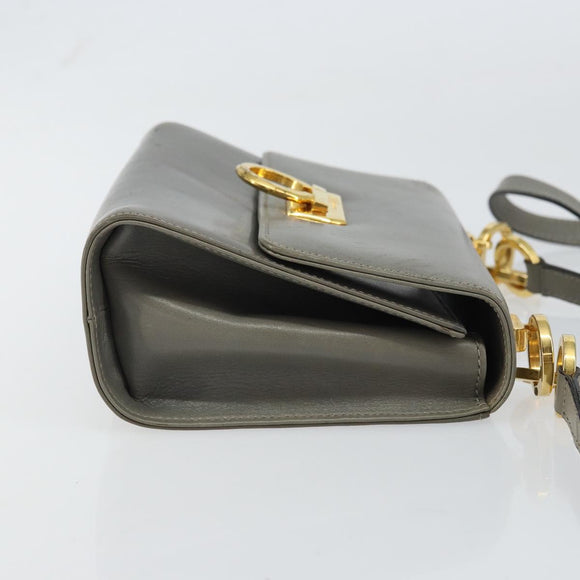 Salvatore Ferragamo Gancini Chain Shoulder Bag Leather Gray Gold Auth bs32063