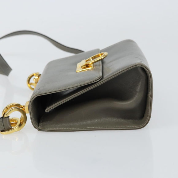 Salvatore Ferragamo Gancini Chain Shoulder Bag Leather Gray Gold Auth bs32063