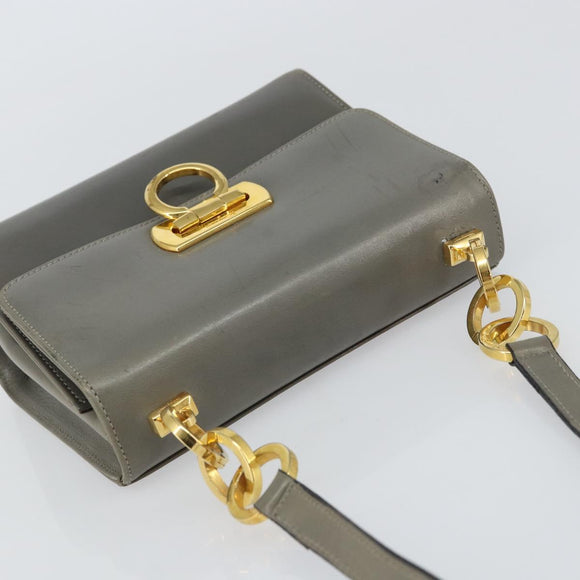 Salvatore Ferragamo Gancini Chain Shoulder Bag Leather Gray Gold Auth bs32063
