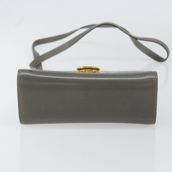 Salvatore Ferragamo Gancini Chain Shoulder Bag Leather Gray Gold Auth bs32063