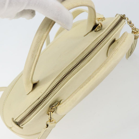 VALENTINO Hand Bag Leather 2way Beige Gold Auth bs32064