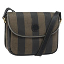 FENDI Pecan Canvas Shoulder Bag PVC Black Brown gold Auth bs32065-1