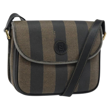 FENDI Pecan Canvas Shoulder Bag PVC Black Brown gold Auth bs32065