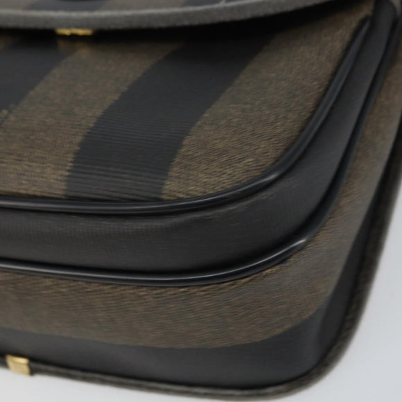 FENDI Pecan Canvas Shoulder Bag PVC Black Brown gold Auth bs32065