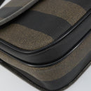 FENDI Pecan Canvas Shoulder Bag PVC Black Brown gold Auth bs32065-15