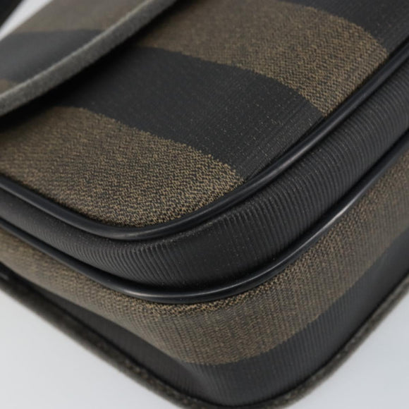 FENDI Pecan Canvas Shoulder Bag PVC Black Brown gold Auth bs32065