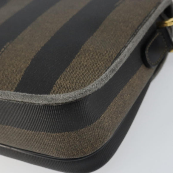 FENDI Pecan Canvas Shoulder Bag PVC Black Brown gold Auth bs32065