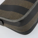 FENDI Pecan Canvas Shoulder Bag PVC Black Brown gold Auth bs32065-9